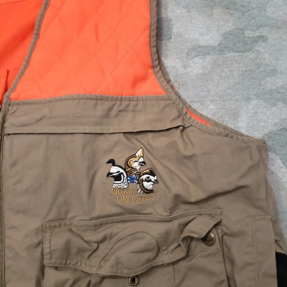 Quail Unlimited Hunting Vest Mens XL Tan Pockets Full Zip